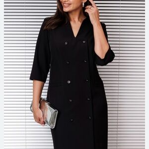 Leslie Belle Canada VTG 70s Military Style Black Double-Breasted Dress L